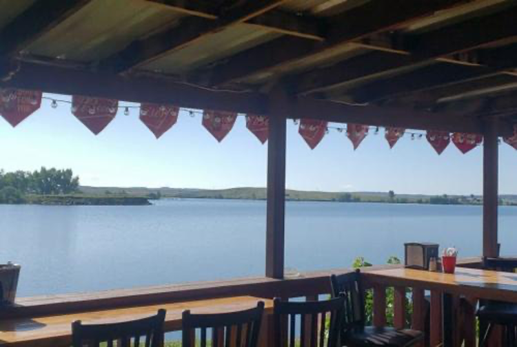 The lakeside patio and pavilion at Rock Creek Marina